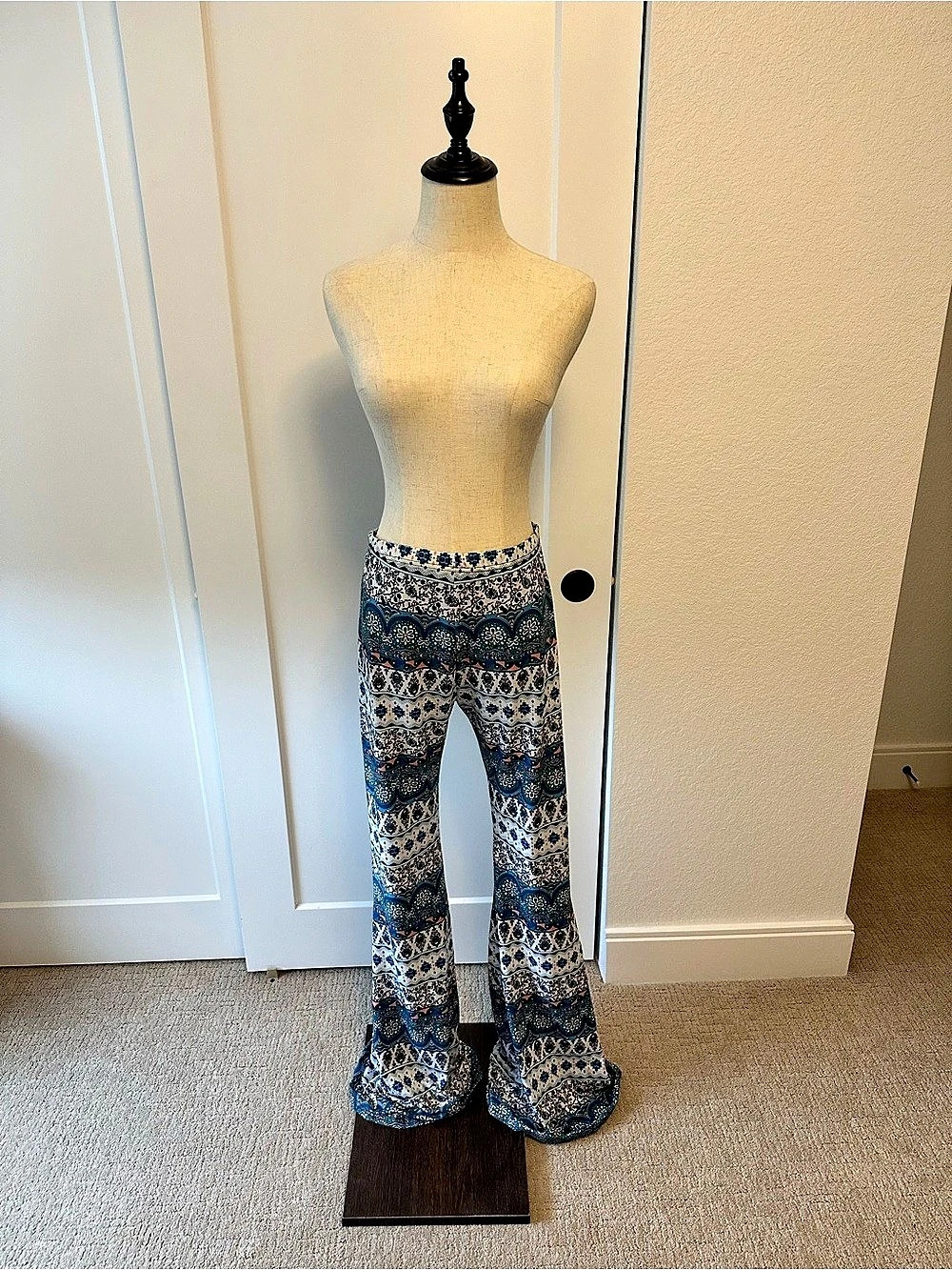 Wide Leg Paisley Pants in Blue, White, & Coral